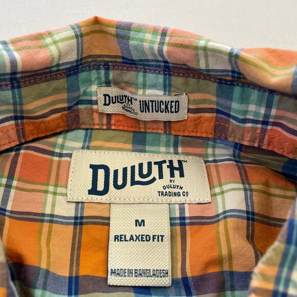 Duluth Trading Company Shirt Mens Medium Orange Plaid Untucked Relaxe Fit - Picture 3 of 6